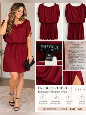 Enfocus Studio Burgundy Blouson Dress